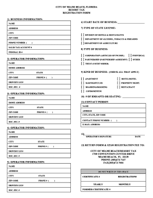 City of Miami Beach Resort Tax  Form