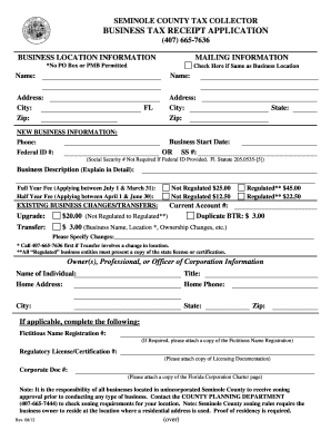 BUSINESS TAX RECEIPT APPLICATION Seminoletax  Form