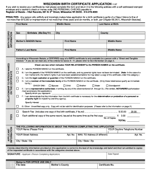  Wisconsin Birth Certificate 2007