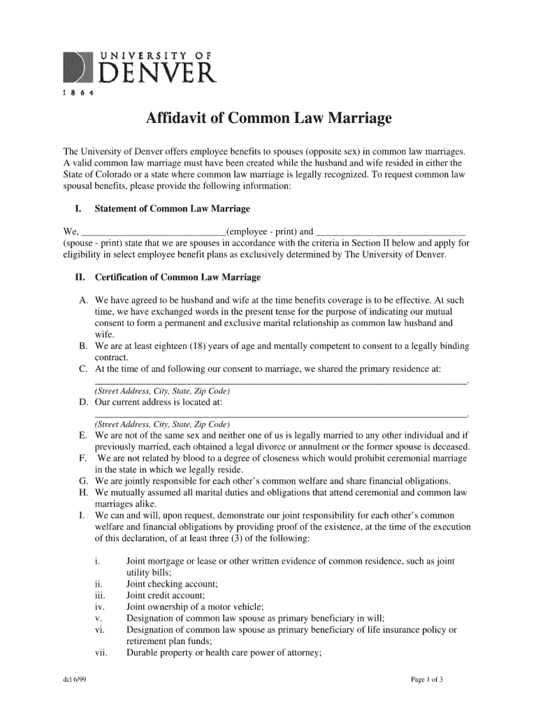 Colorado Common Law Affidavit Form