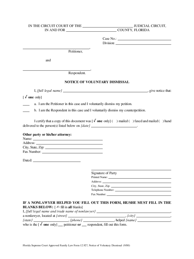  Florida Motion for Voluntary Dismissal Form 2000