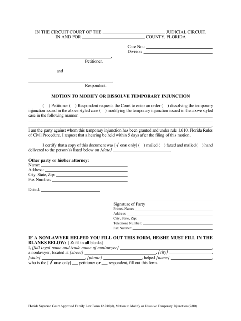 Motion to Dismiss Form Florida