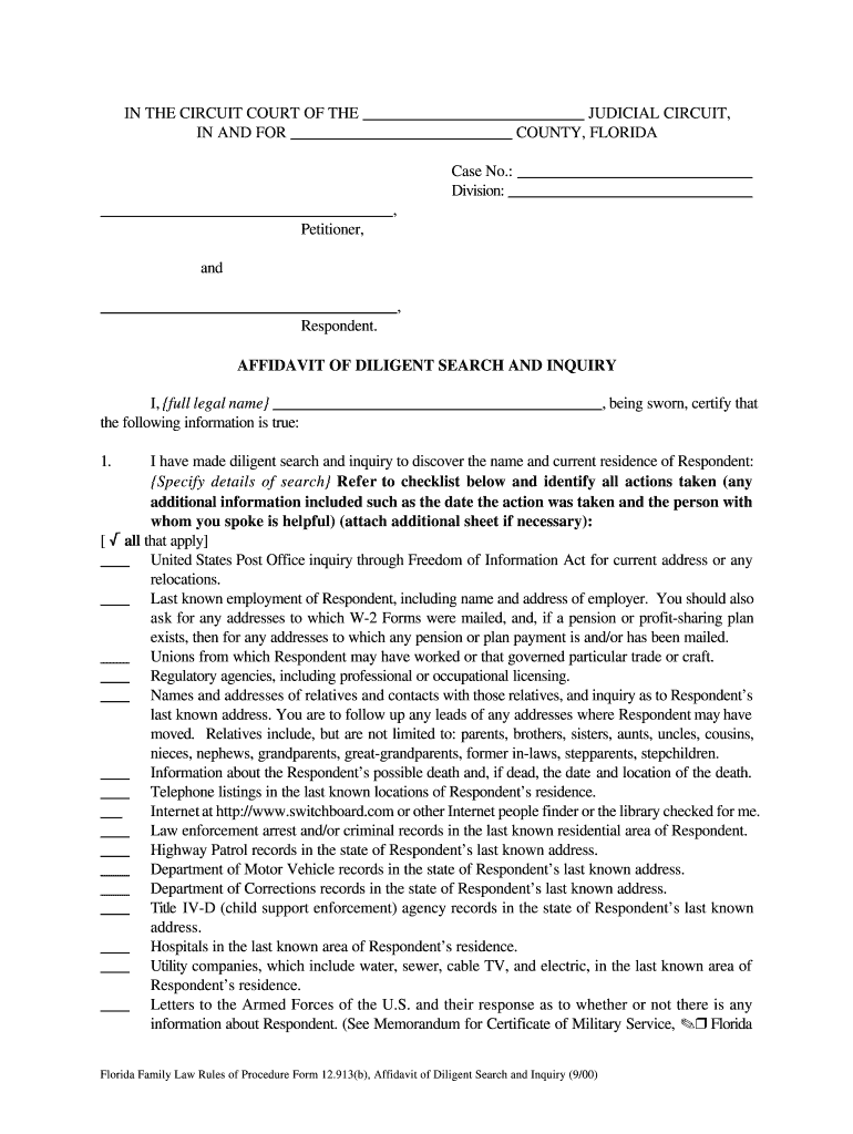  Affidavit of Diligent Search Fillable  Form 2000