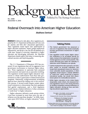 Federal Overreach into American Higher Education Education; Regulation  Form