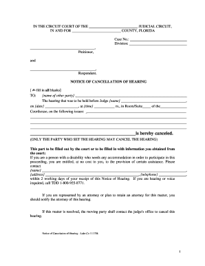 Notice of Cancelation of Hearing Lake County Clerk of Court Lakecountyclerk  Form