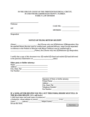 Notice of Filing Florida  Form