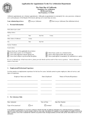 Application for Appointment to the Fee the State Bar of California Calbar Ca  Form