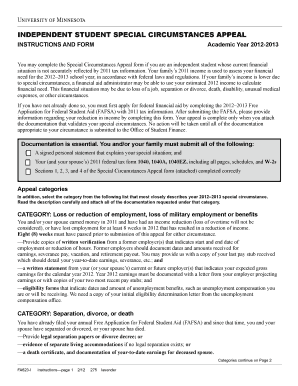 INDEPENDENT STUDENT SPECIAL CIRCUMSTANCES APPEAL INSTRUCTIONS and FORM Academic Year You May Complete the Special Circumstances 