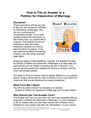 How to File an Answer to a Petition for Dissolution of Marriage Cmcmontana  Form