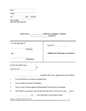 Summons for Publication Montana Courts Form