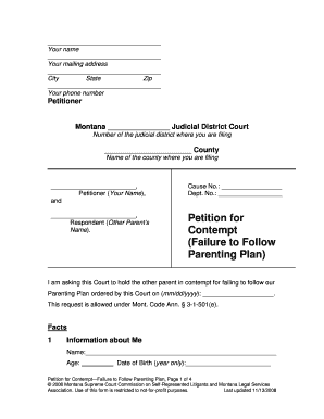 Parenting Plan Montana  Form