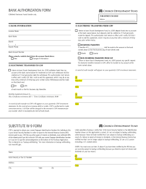 BANK AUTHORIZATION FORM SUBSTITUTE W 9 FORM Cdfonline