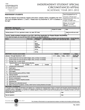 INDEPENDENT STUDENT SPECIAL CIRCUMSTANCES APPEAL ACADEMIC YEAR INSTRUCTIONS and FORM You May Complete the Special Circumstances 