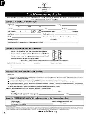 CoachVolunteer Application Special Olympics Johnson County Specialolympicsjohnsoncounty  Form
