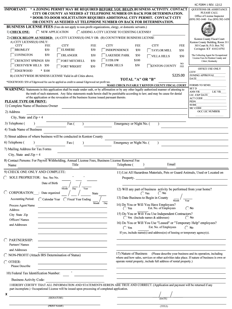 KENTON COUNTY and CITIES&#039;, KENTUCKY E Gov Link  Form