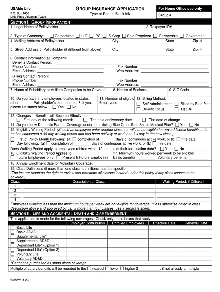 GROUP INSURANCE APPLICATION  Form