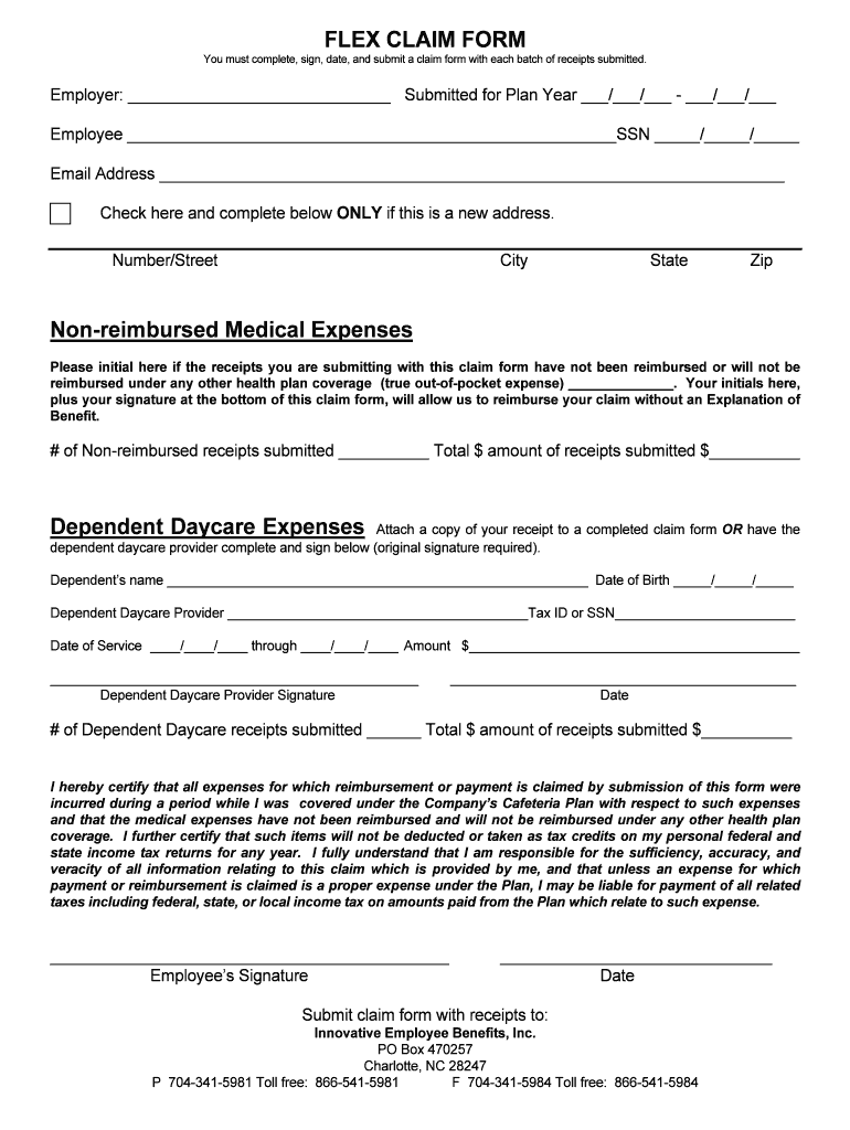 FLEX CLAIM FORM Non Reimbursed Medical Expenses