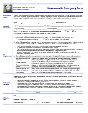 Unforeseeable Emergency Form RIC State of Iowa Ric Iowa