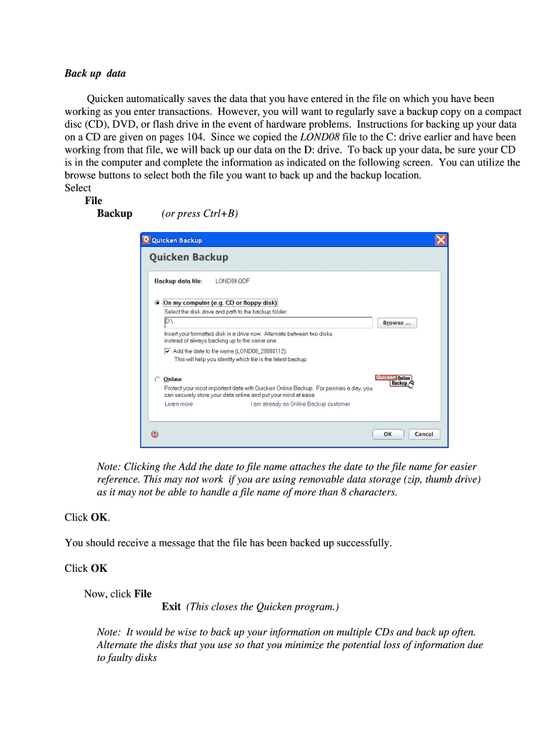 Backing Up Quicken Files Agecon Okstate  Form