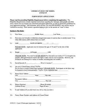 America&#039;s Next Top Model Application  Form