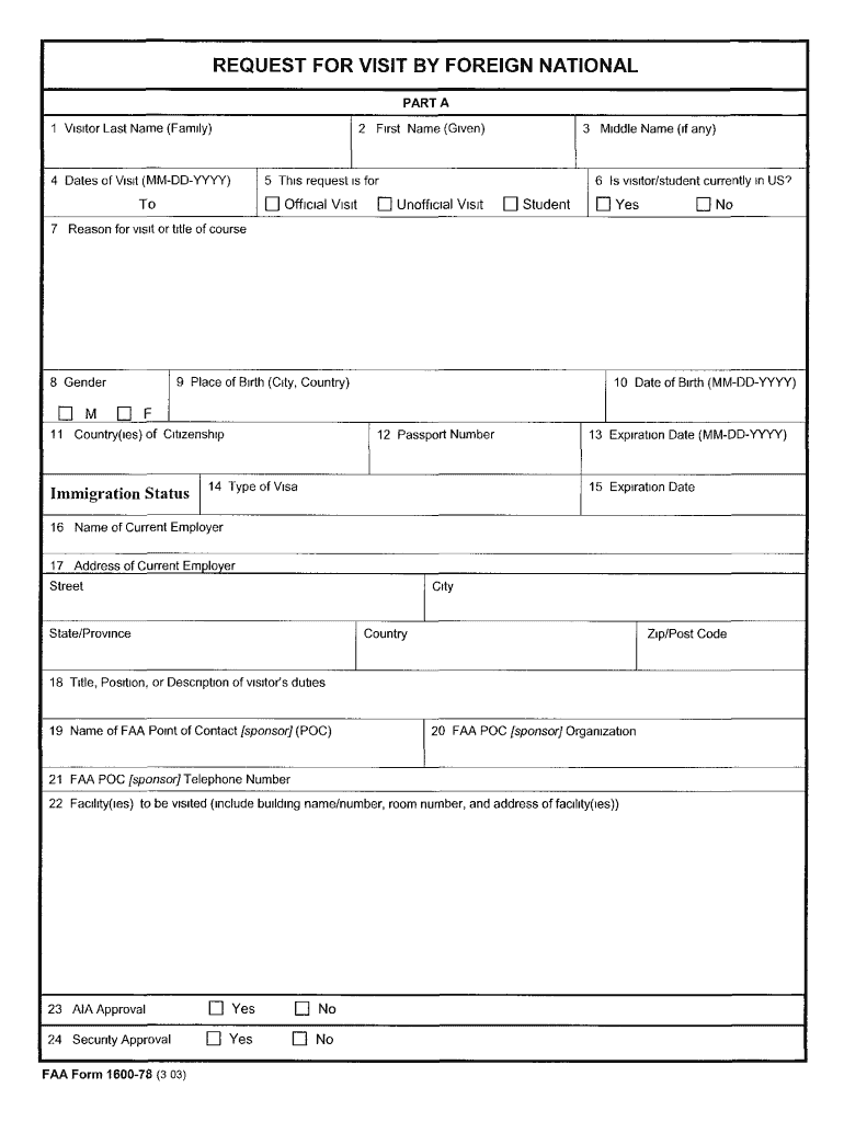  Faa Form 1600 78 2003-2024