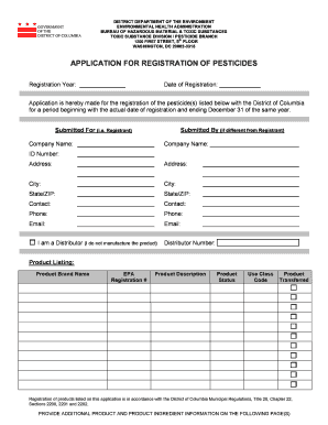 DISTRICT DEPARTMENT of the ENVIRONMENT ENVIRONMENTAL HEALTH ADMINISTRATION BUREAU of HAZARDOUS MATERIAL &amp; TOXIC SUBSTANCES T  Form