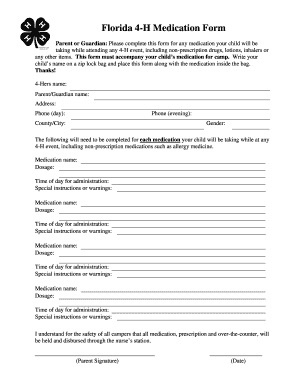 Florida 4 H Medication Form St Johns Stjohns Ifas Ufl