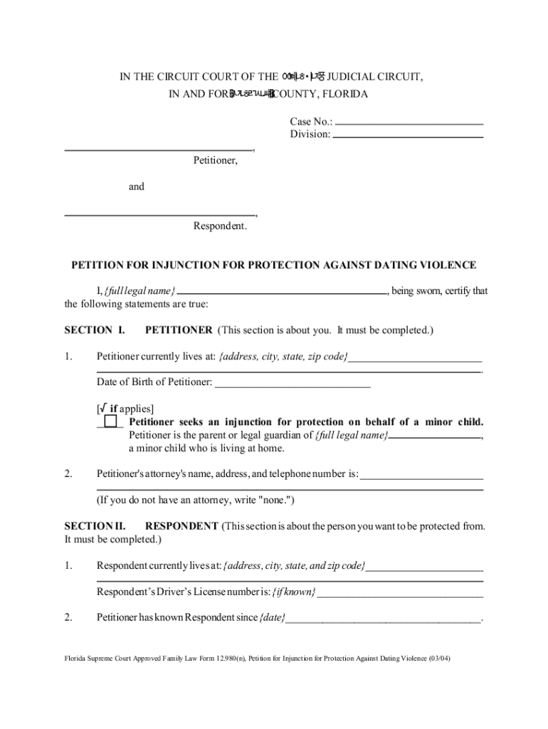  Clerk of the Court Duval County Injunction Form 2004