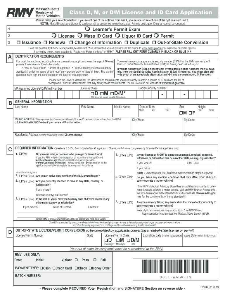  Rmv ID Card  Form 2009