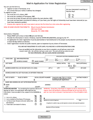 Mail in Application for Voter Registration 1 2 3 4 5 6 7 Blounttn  Form