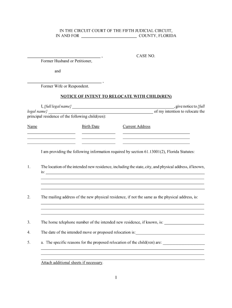 Florida Notice Intent  Form