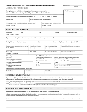 Wheaton College Returning Student Application Instructions Wheaton  Form