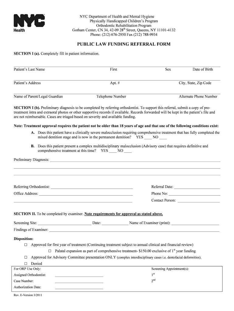 PUBLIC LAW FUNDING REFERRAL FORM NYC Gov Nyc