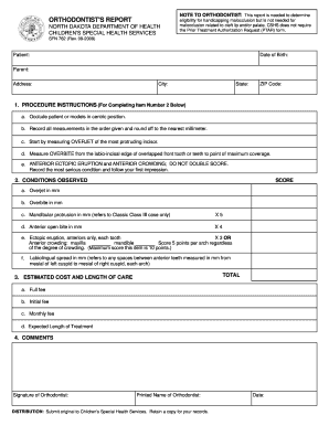 ORTHODONTIST&#039;S REPORT Nd  Form