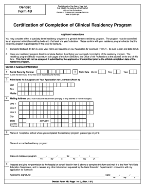 Certification of Completion of Clinical Residency Program Op Nysed  Form