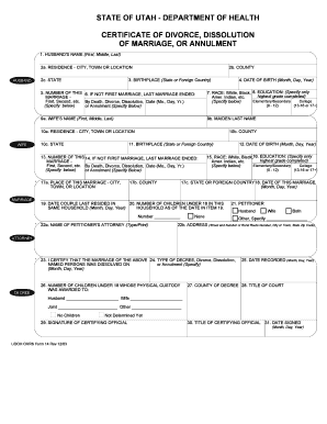 Dissolution of Marriage Records  Form