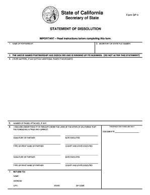 California Statement of Dissolution Fillable Form