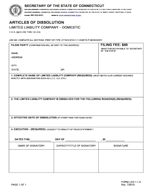 Articles of Dissolution Ct  Form