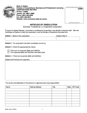 ARTICLES of DISSOLUTION Commerce Commerce Alaska  Form