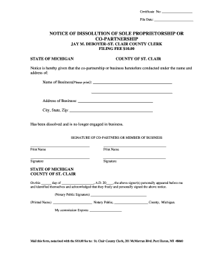 Letter of Dissolution Sole Proprietorship Template  Form