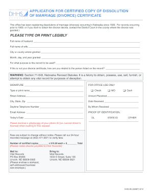 PDF Form Nebraska Application for Certified Copy of Dissolution of Marriage