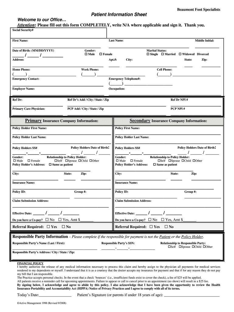 Patient Information Form PDF