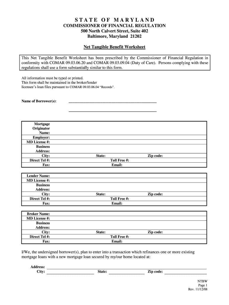  Maryland Net Tangible Benefit Form 2008-2024