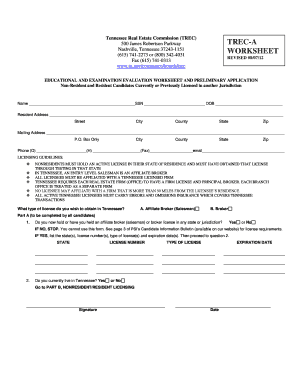 Trec a Worksheet Form