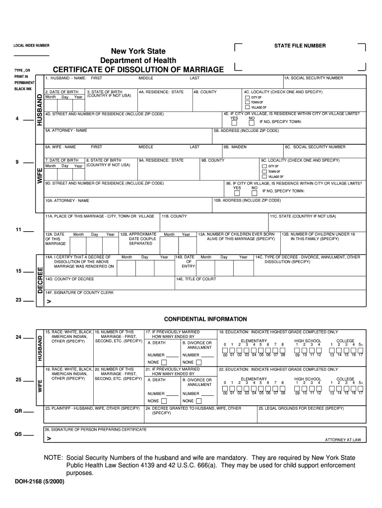  New York State Doh 2168 Form 2011