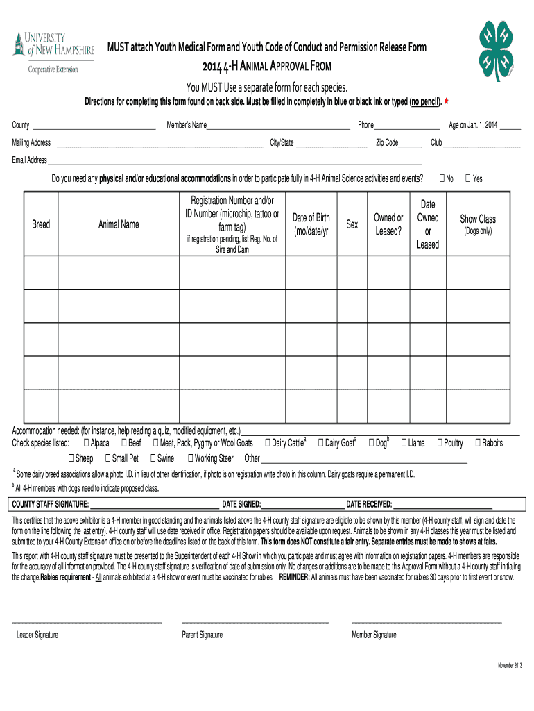  Nh 4 H Animal Approval Form 2014-2024