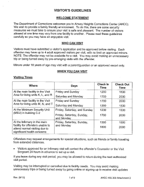 Airway Heights Correction Center Visiting Application  Form