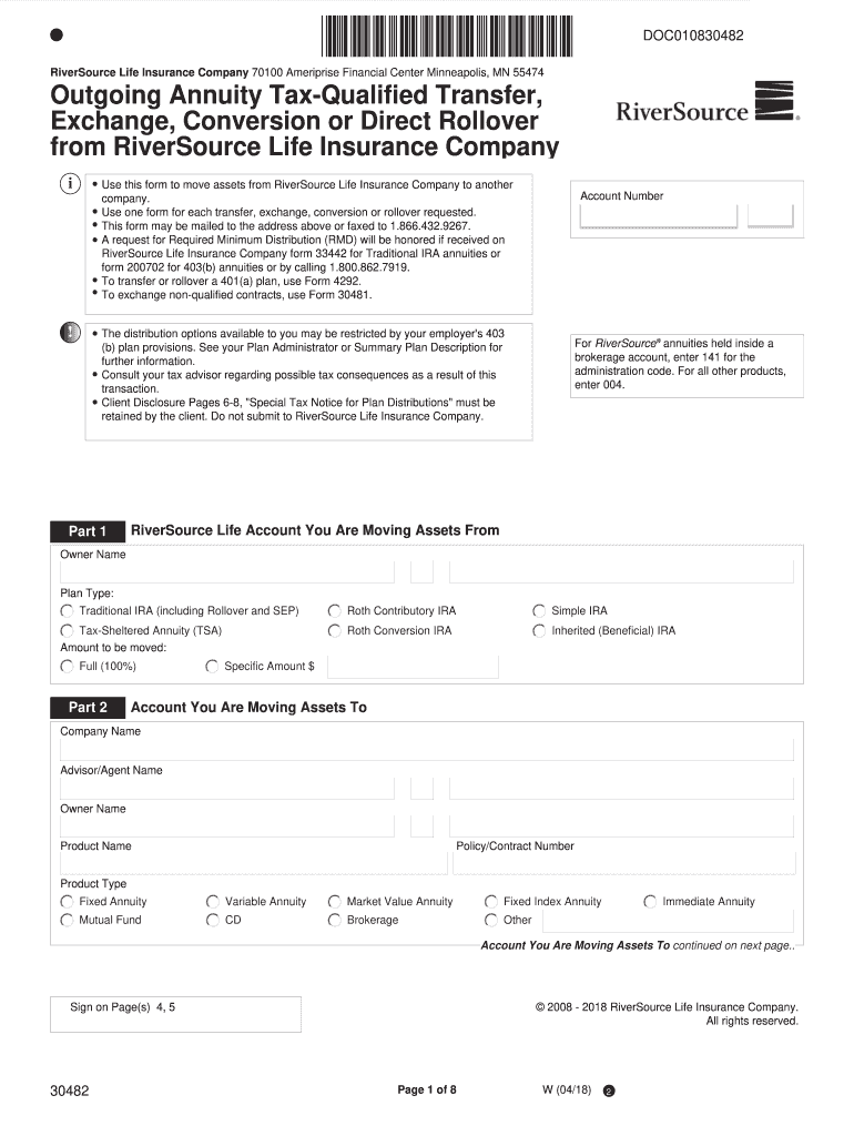  Riversource Life Insurance Form 30482 Fillable 2011