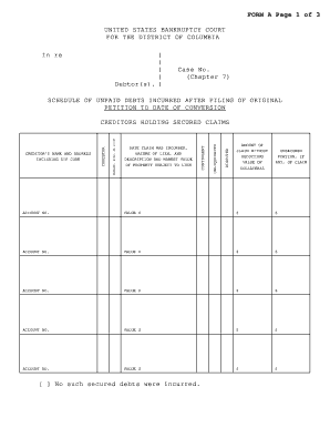 Chapter 7 United States Bankruptcy Court for the District of Columbia Dcb Uscourts  Form