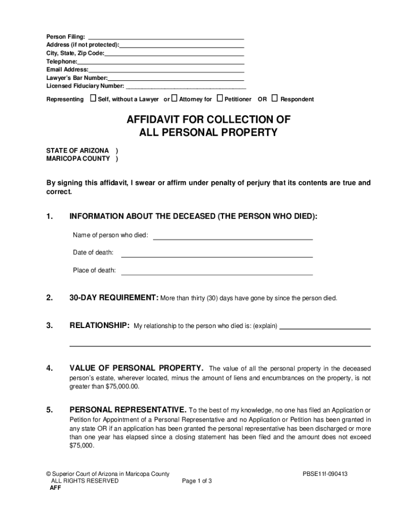  Arizona Small Estate Affidavit 2011-2024